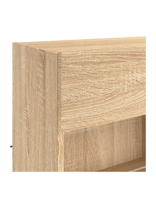 Wall Living Room Display Cabinet made of Particleboard with Glass & Lighting Coffee 98.5x30x60.5cm