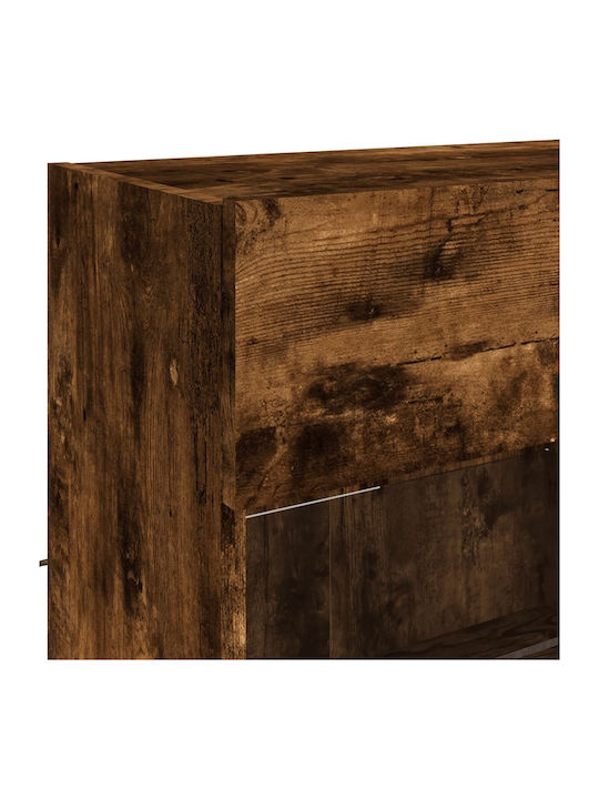 Wall Living Room Display Cabinet made of Particleboard with Glass & Lighting Smoky Oak 98.5x30x60.5cm