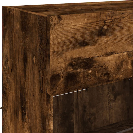 Wall Living Room Display Cabinet made of Particleboard with Glass & Lighting Smoky Oak 98.5x30x60.5cm