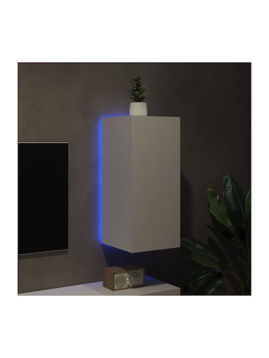 Wall Living Room Display Cabinet made of Particleboard with Glass & Lighting White 30.5x35x70cm