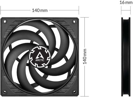 Arctic P14 Slim PWM PST Case Fan 140mm (1800rpm / 52cfm) Without LED Lighting and 4-Pin Connection