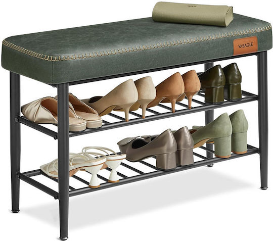 Metalică Suport pentru pantofi cu 2 Rafturi Verde L80xW30xH50cm