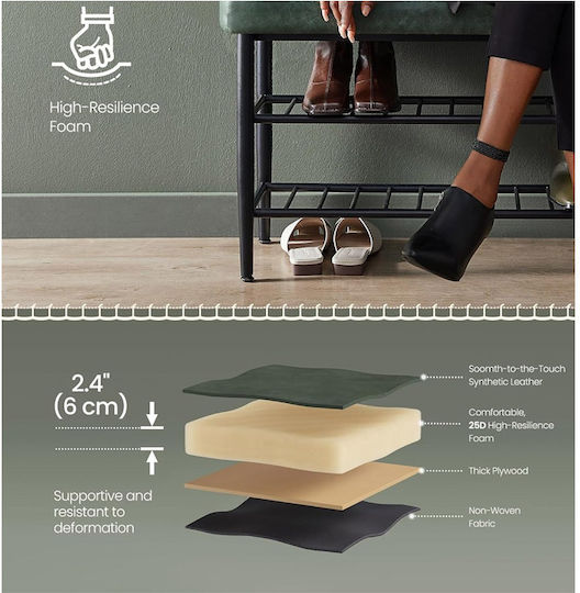 Metalică Suport pentru pantofi cu 2 Rafturi Verde L80xW30xH50cm