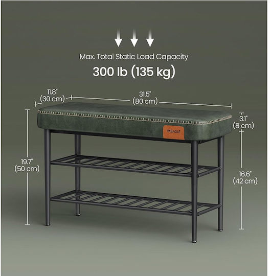 Metalică Suport pentru pantofi cu 2 Rafturi Verde L80xW30xH50cm