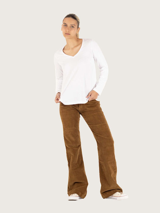 Indi & Cold Women's Corduroy Trousers Flared Brown