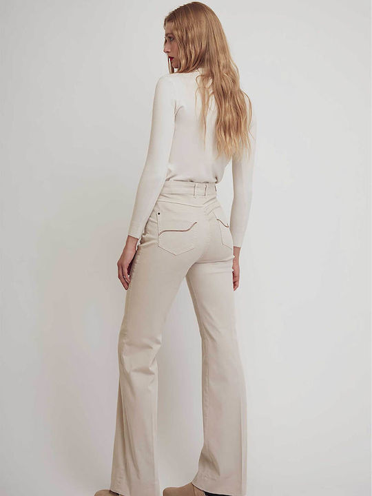 Talie înaltă Blugi de damă cu croială bootcut Ecru