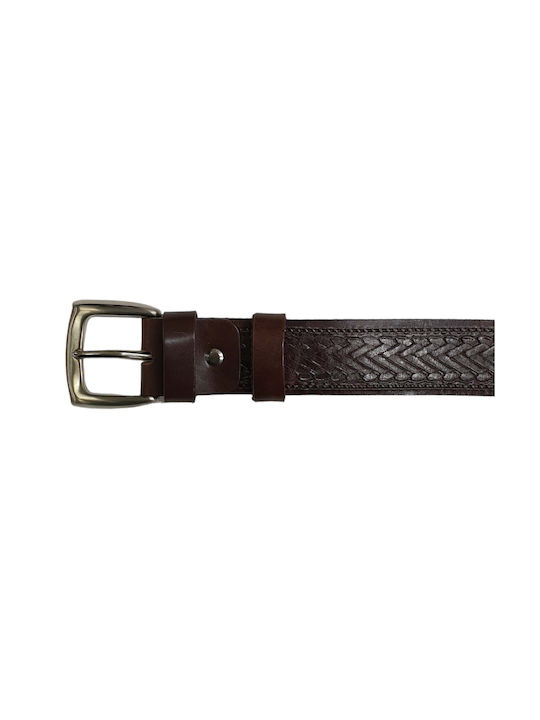 Kouros Men's Leather Wide Belt Brown