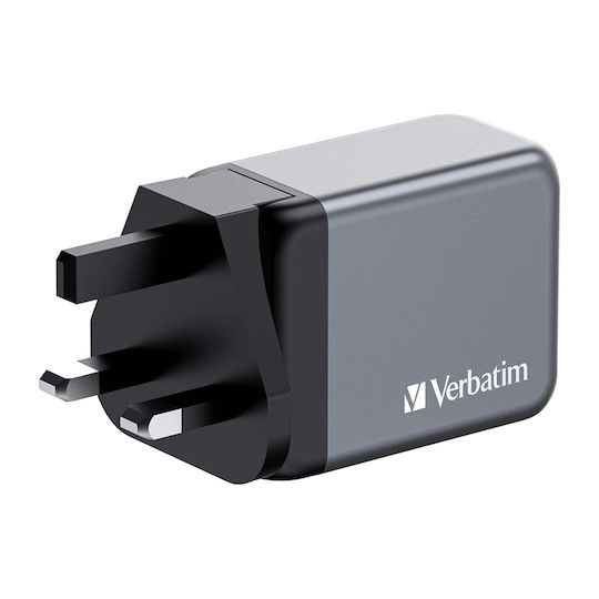 Verbatim Φορτιστής Χωρίς Καλώδιο GaN με Θύρα USB-A και 2 Θύρες USB-C 65W Power Delivery / Quick Charge 3.0 Γκρι (GNC-65)