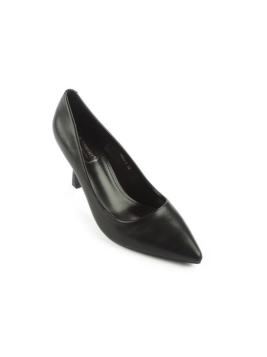 Fshoes Synthetic Leather Pointed Toe Black Heels