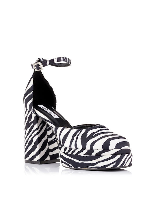 Malien Shoes Λευκό/Μαύρο Heels with Strap Animal Print
