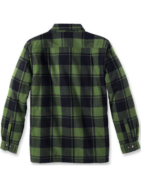 Long-sleeved Flannel Shirt in Wide Line Checked chive