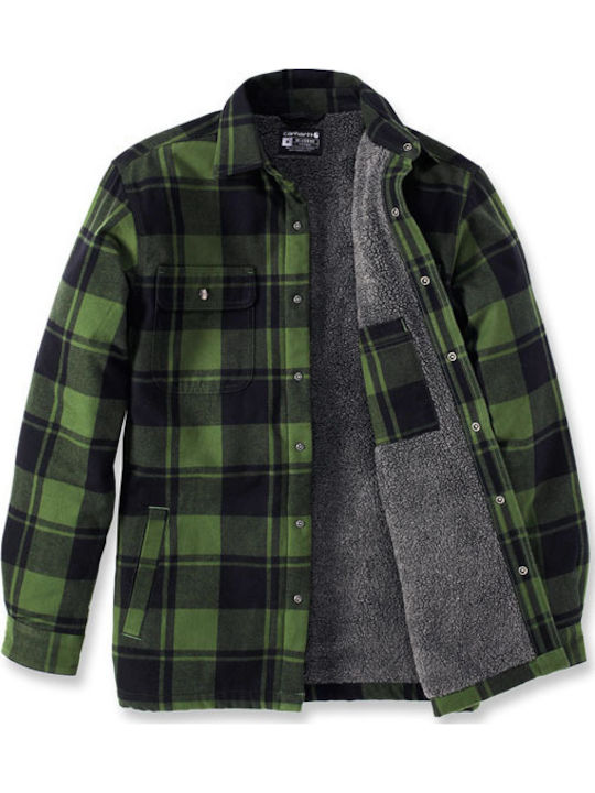 Long-sleeved Flannel Shirt in Wide Line Checked chive