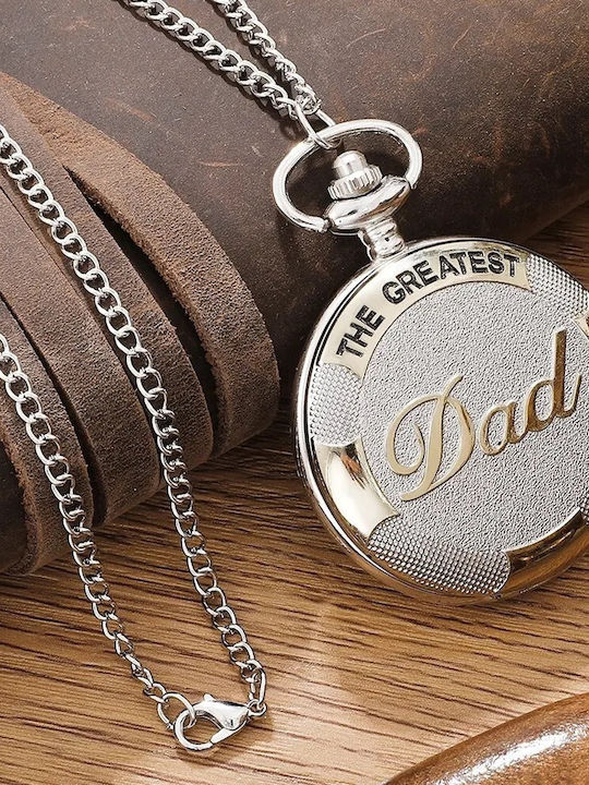 Pocket Watch “Greatest Dad” Silver Shade Gold Details Chain Molfs