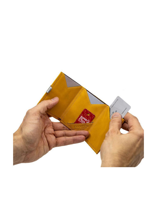 Δερμάτινο Ανδρικό Πορτοφόλι Καρτών με RFID και Μηχανισμό Slide Κίτρινο
