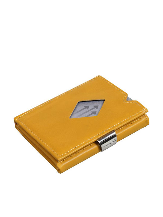 Δερμάτινο Ανδρικό Πορτοφόλι Καρτών με RFID και Μηχανισμό Slide Κίτρινο