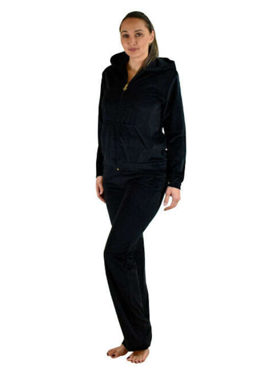 Secret Point Damen-Sweatpants-Set Schwarz Samt