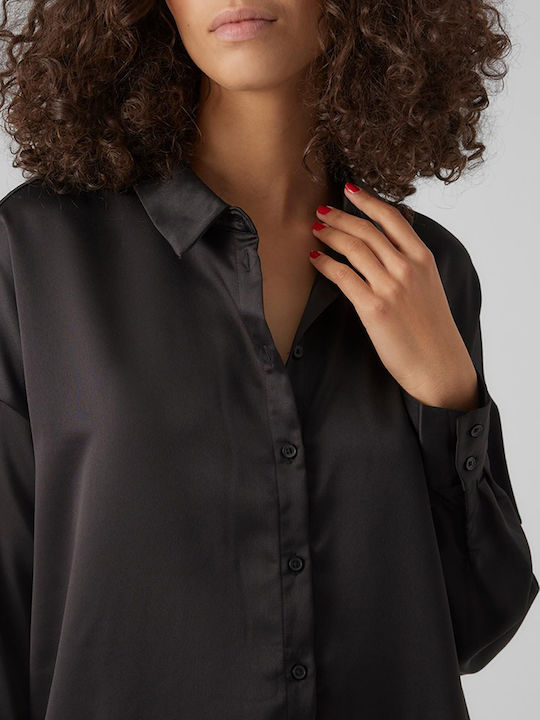 Women's Satin Long Sleeve Shirt Black