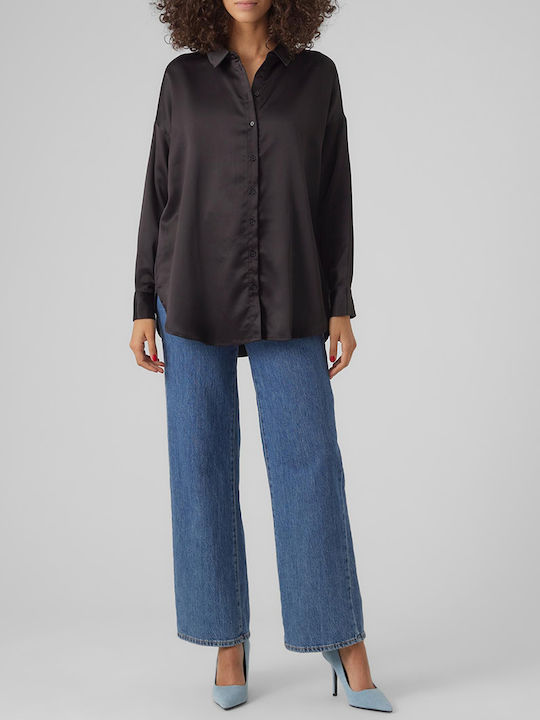Women's Satin Long Sleeve Shirt Black