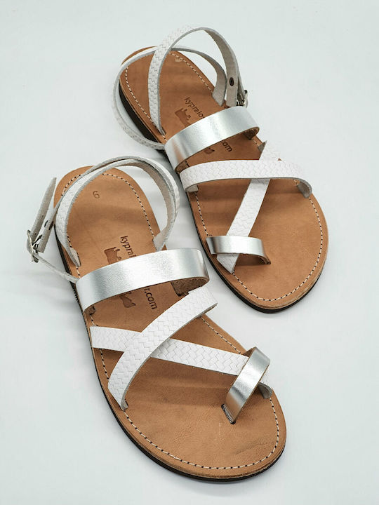 Leather Creations XK Leather Women's Flat Sandals in Silver Color