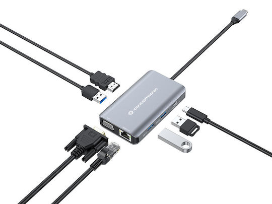 Conceptronic USB-C Docking Station με HDMI 4K PD Ethernet και σύνδεση 2 Οθονών Γκρι (DONN21G)