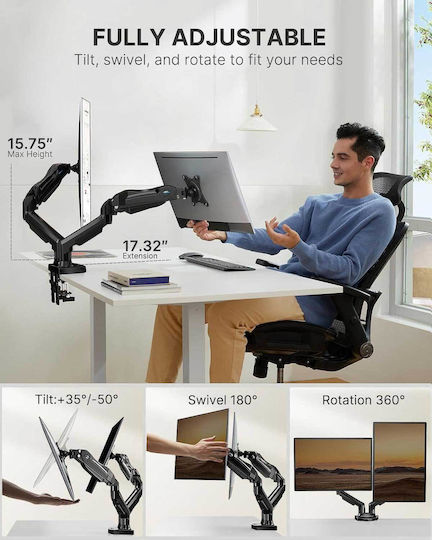 Huanuo HNDS6-E Stand Desk Mounted for 2 Monitors up to 27" with Arm