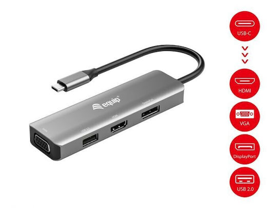 Equip USB-C Docking Station mit HDMI/DisplayPort 4K PD Ethernet Gray (133485)