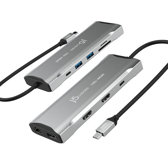 J5 Create USB-C Докинг станция с HDMI/DisplayPort 4K PD Етърнет Сив (JCD397-N)
