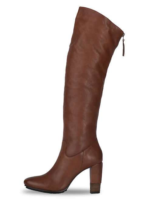 Bruno Premi Leather High Heel Women's Boots with Zipper Tabac Brown