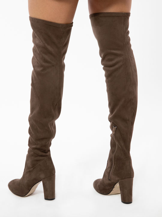 Leder Damenstiefel Über dem Knie Braun