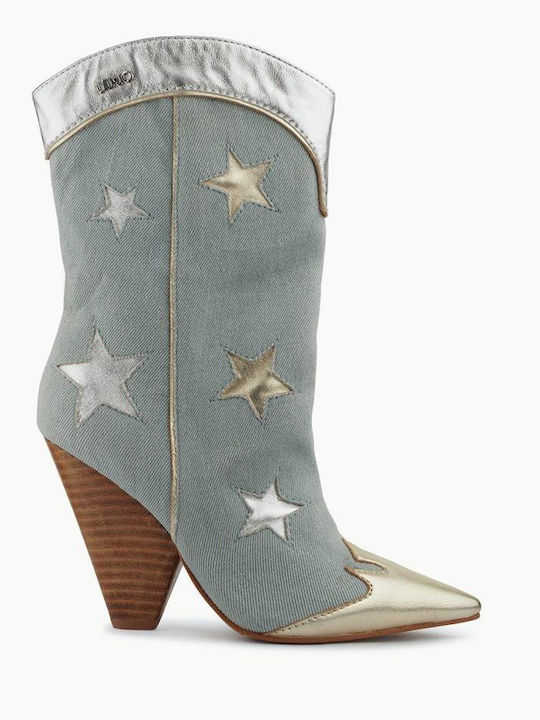 Liu Jo Leather Cowboy Boots with Rubber Light Blue