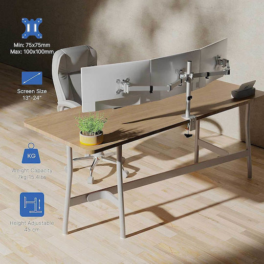 Putorsen MAS-3 Schreibtisch Halterung für 3 Monitore bis 27" mit Arm Weiß