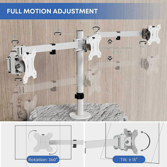 Putorsen MAS-3 Schreibtisch Halterung für 3 Monitore bis 27" mit Arm Weiß