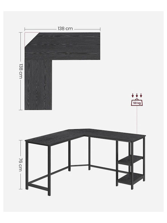 Corner Desk Wooden Black with Metal Legs 138x138x75cm
