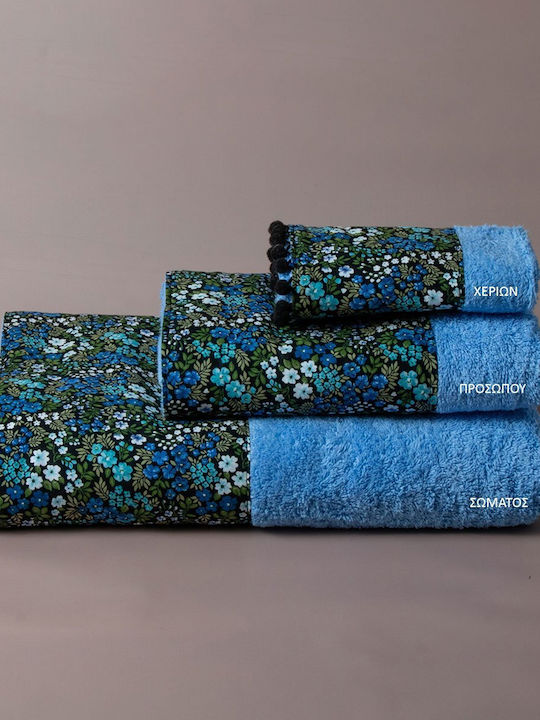 White Fabric Bath Towel Set 3pcs Lilybet Blue Weight 500gr/m²