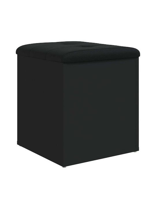 Stool For Living Room With Storage Space Upholstered with Leatherette Black Velvet-Black Metal 42x42x45cm