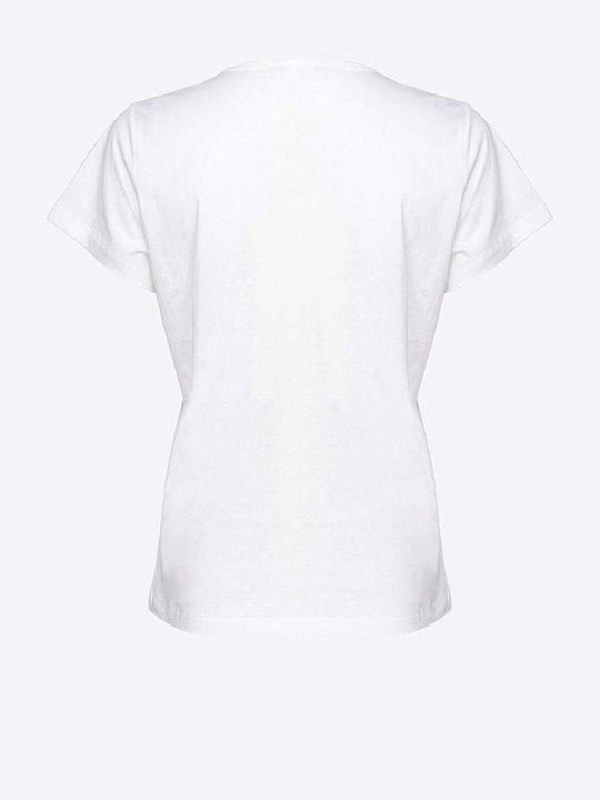 Pinko Damen T-Shirt mit V-Ausschnitt Weiß