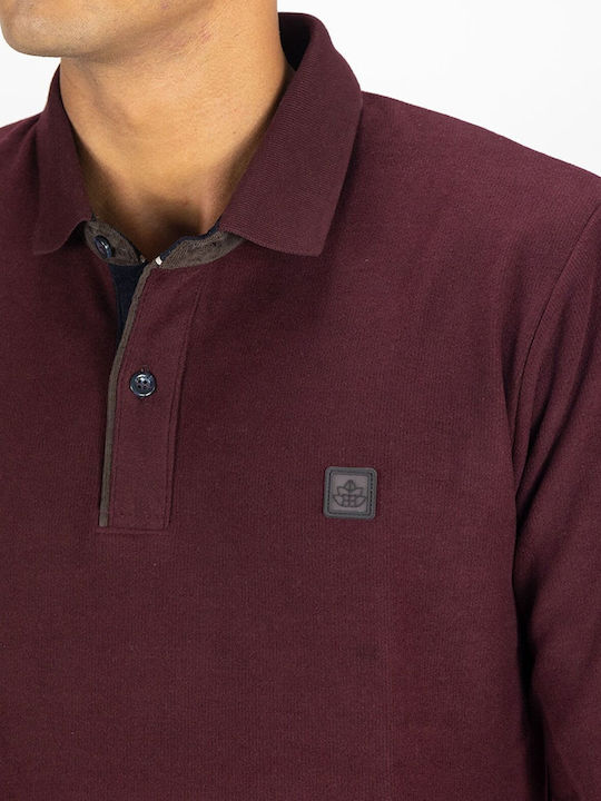 Everbest Men's Long Sleeve Blouse Polo Burgundy