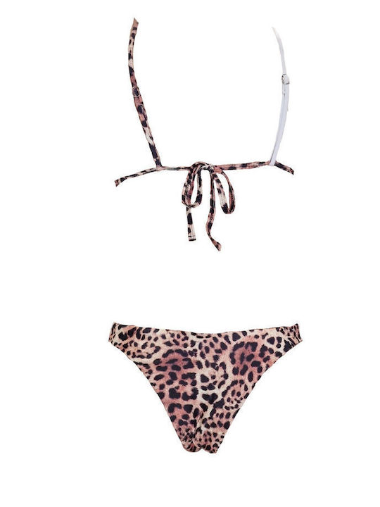 Set Bikini Τριγωνάκι με Ελαφριά Ενίσχυση & Brazil Animal Print Καφέ