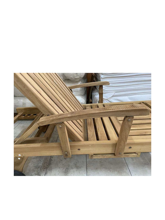 Дървена Градинска и Басейнова Шезлонга с Колела Бежова 200x65x37см