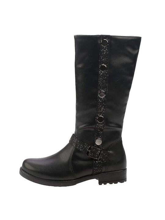 Scarpy Kids PU Leather Boots with Zipper Black