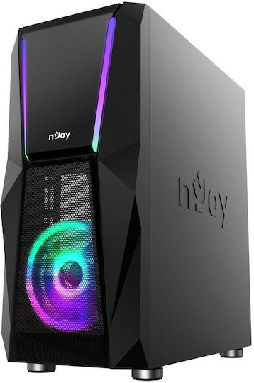NJOY Fort Gaming Midi-Turm Computergehäuse mit Seitenfenster und RGB-Beleuchtung Schwarz