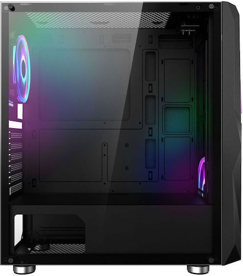 NJOY Fort Gaming Midi-Turm Computergehäuse mit Seitenfenster und RGB-Beleuchtung Schwarz