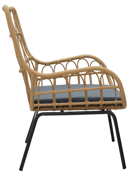 Fotoliu de exterior Rattan Naoki Negru - Natural cu pernă 47x47x99cm