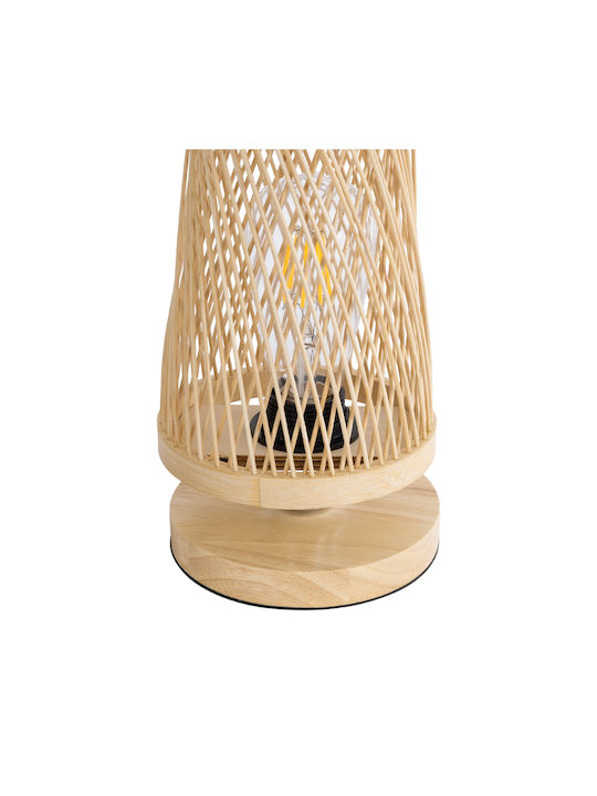 GloboStar Rowan Holz Tischlampe für Fassung E27 mit Beige Schirm und Basis