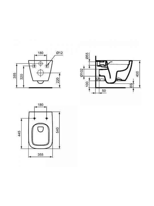 Ideal Standard I.life B Wandhängende Toilette Randlos mit Spülung mit Schlank Deckel Gray