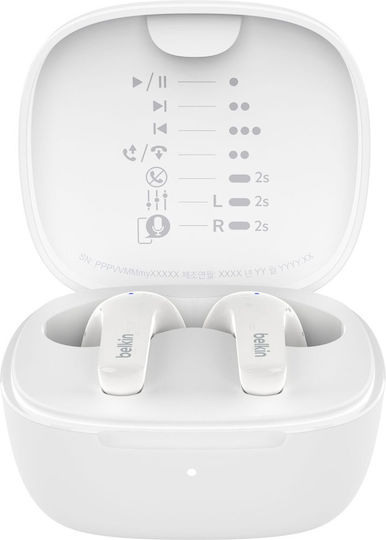 Belkin SoundForm Motion In ear Bluetooth хендсфри Слушалки с Устойчивост на Пот и Кутийка за Зареждане Бял