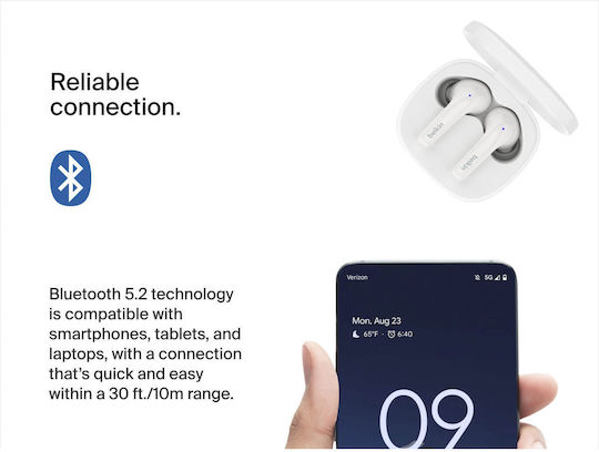 Belkin SoundForm Motion In ear Bluetooth хендсфри Слушалки с Устойчивост на Пот и Кутийка за Зареждане Бял