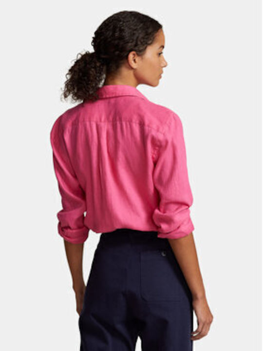 Ralph Lauren Langärmelig Damen Leinen Hemd Pink