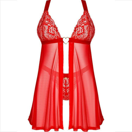 Obsessive Elianes Σετ Sexy Babydoll με Δαντέλα & Διαφάνεια Κόκκινο