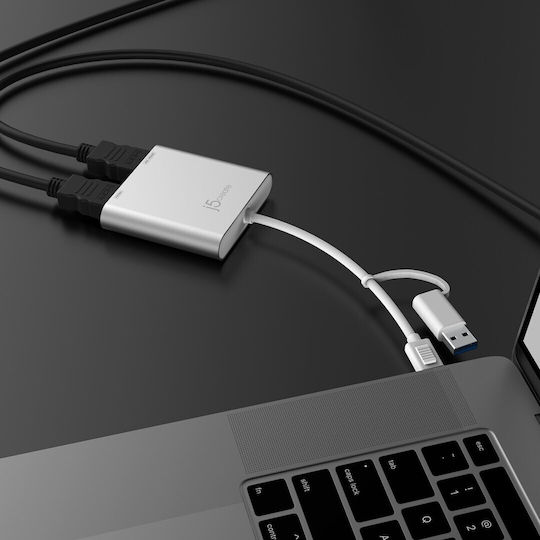 J5 Create JCA365 USB-A / USB-C Docking Station με HDMI 4K και σύνδεση 2 Οθονών Γκρι